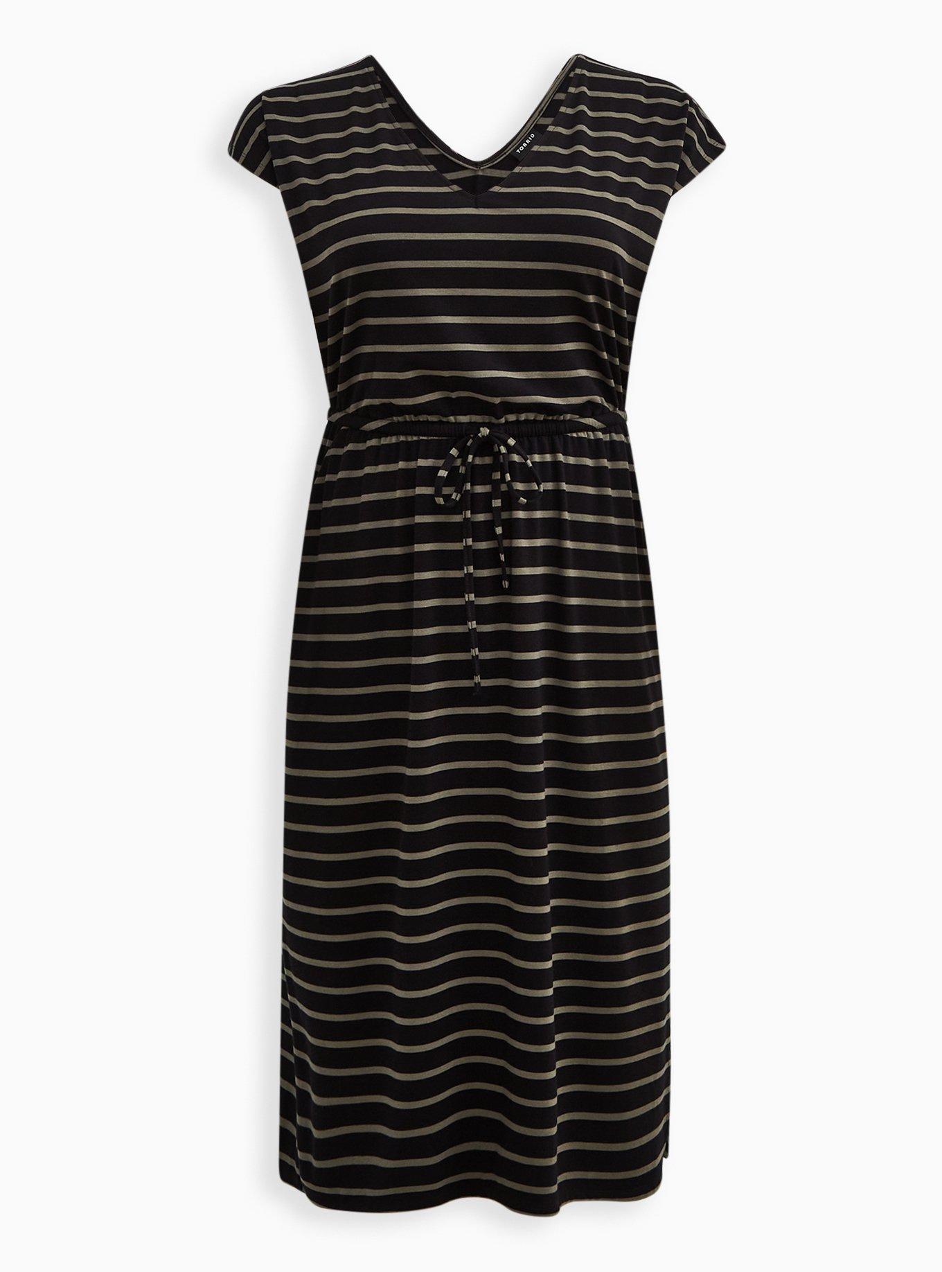 Plus Size - Midi Dolman Sleeve Slit Dress - Super Soft Stripe Green ...