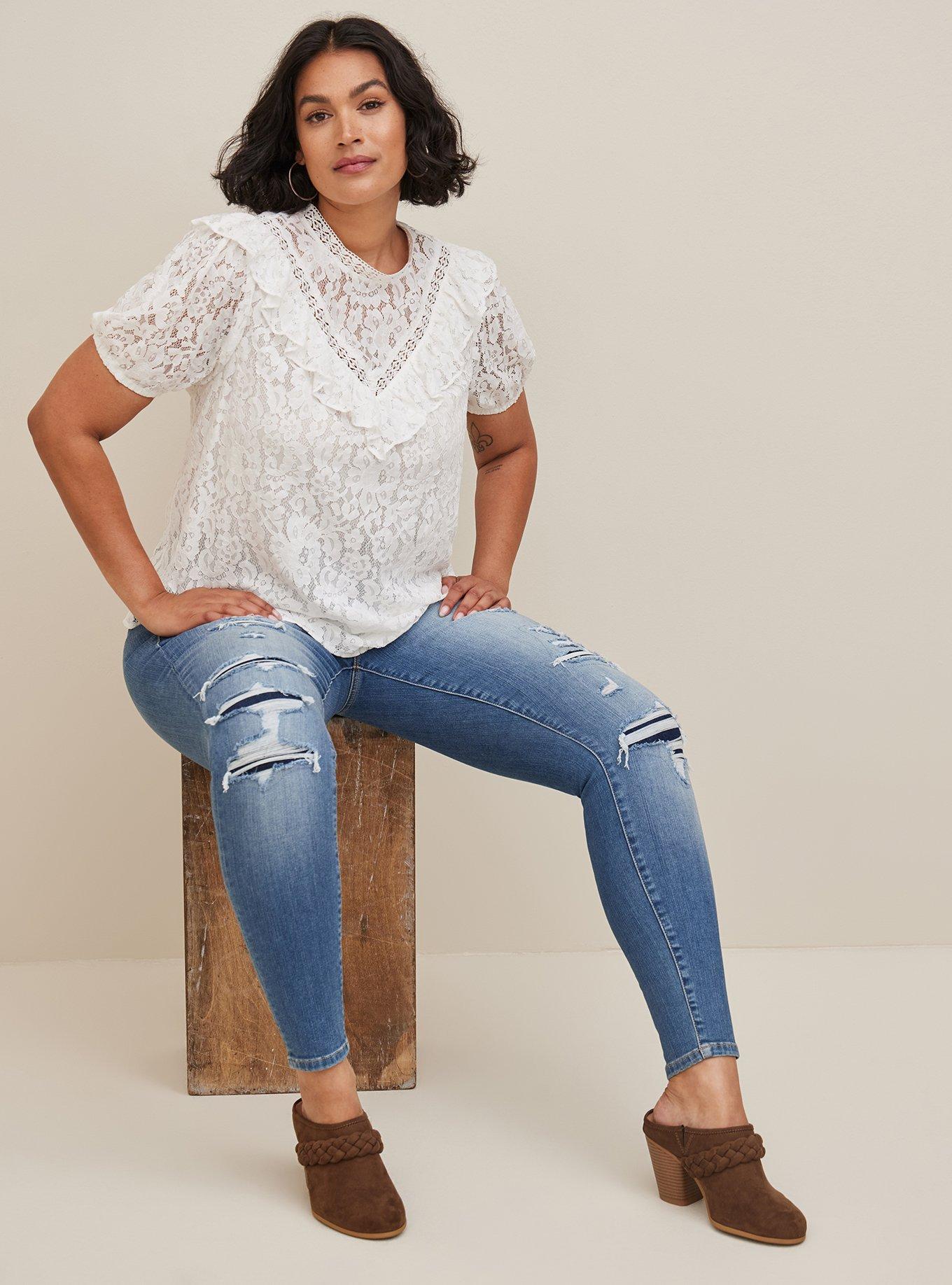 Lace Ruffle Detail Top, CLOUD DANCER, alternate