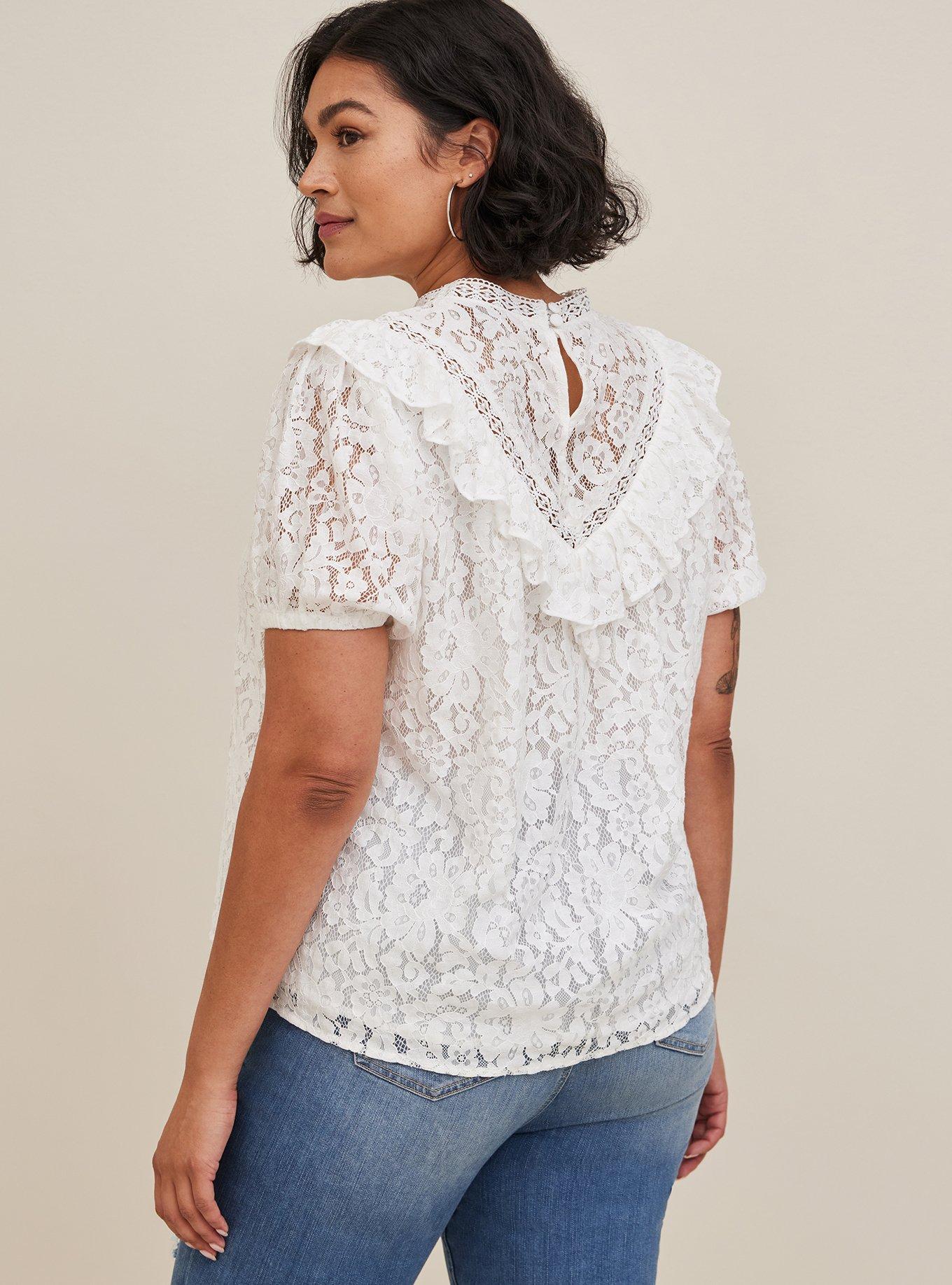 Lace Ruffle Detail Top, CLOUD DANCER, alternate