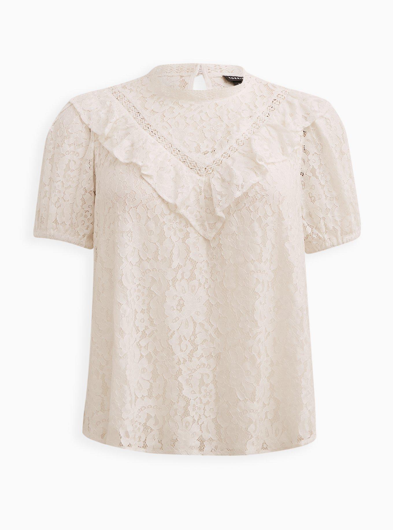 Lace Ruffle Detail Top, CLOUD DANCER, hi-res
