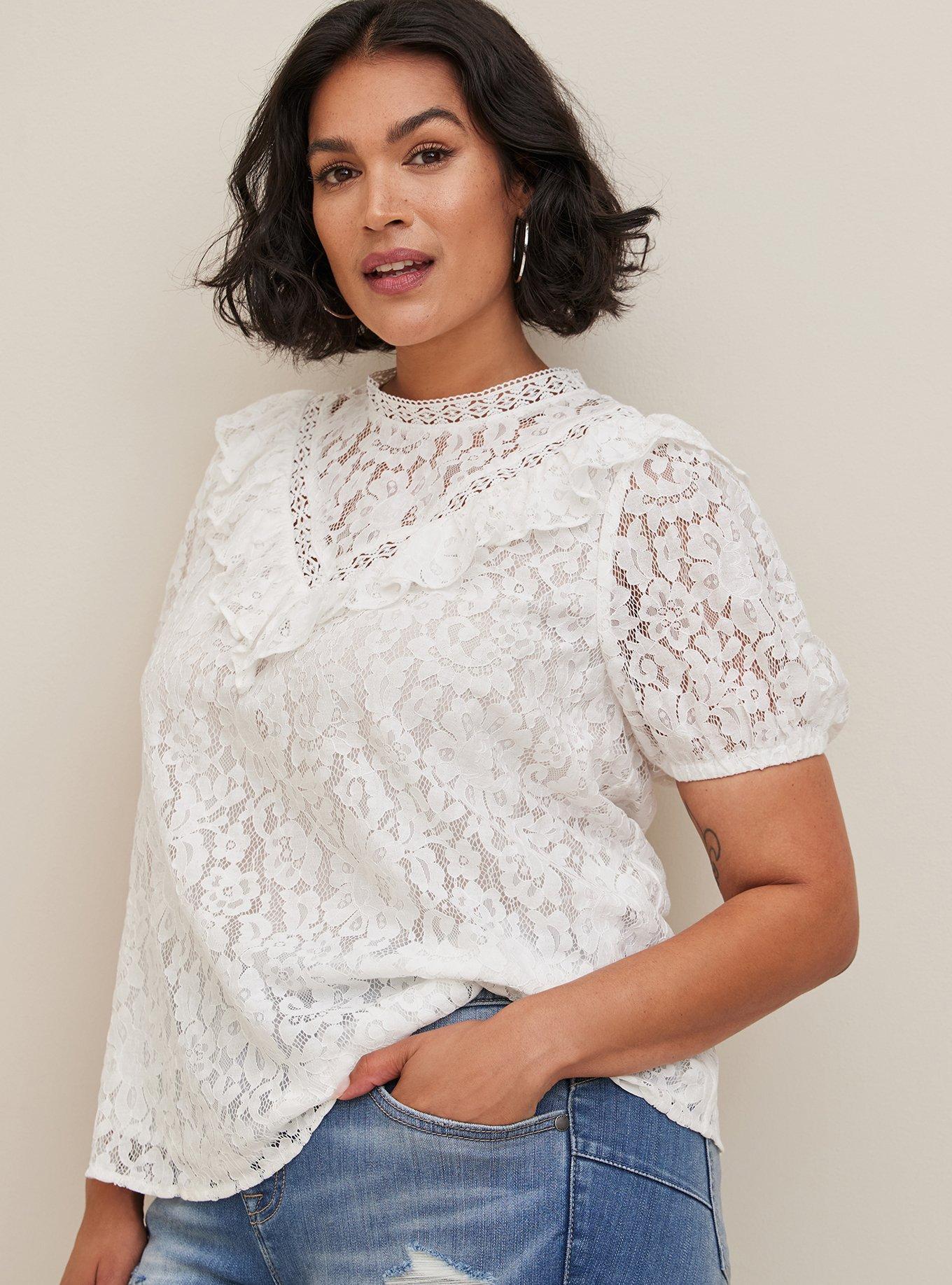 Lace Ruffle Detail Top, CLOUD DANCER, hi-res