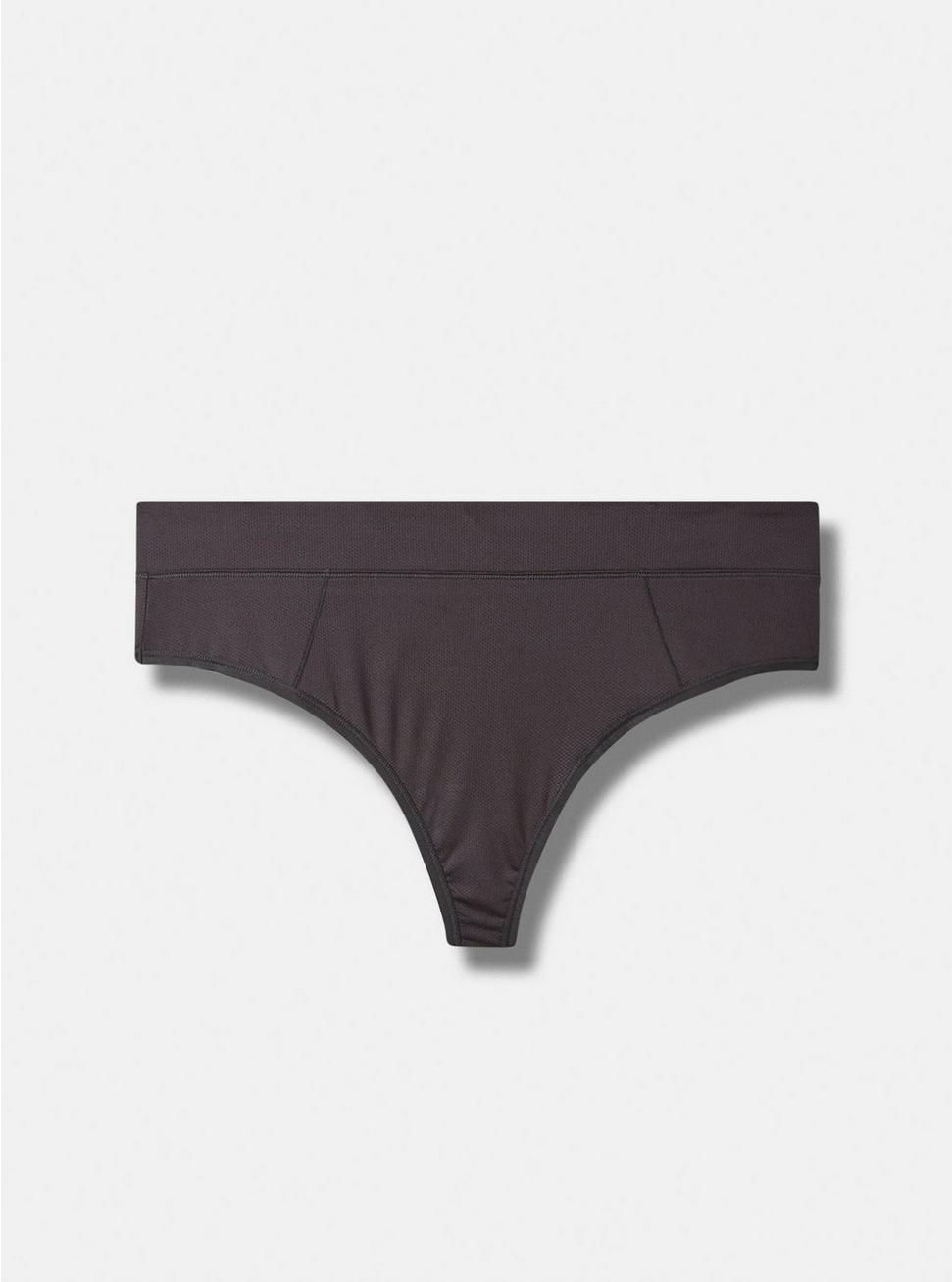 Plus Size Active Microfiber Mid-Rise Thong Panty, RICH BLACK, hi-res