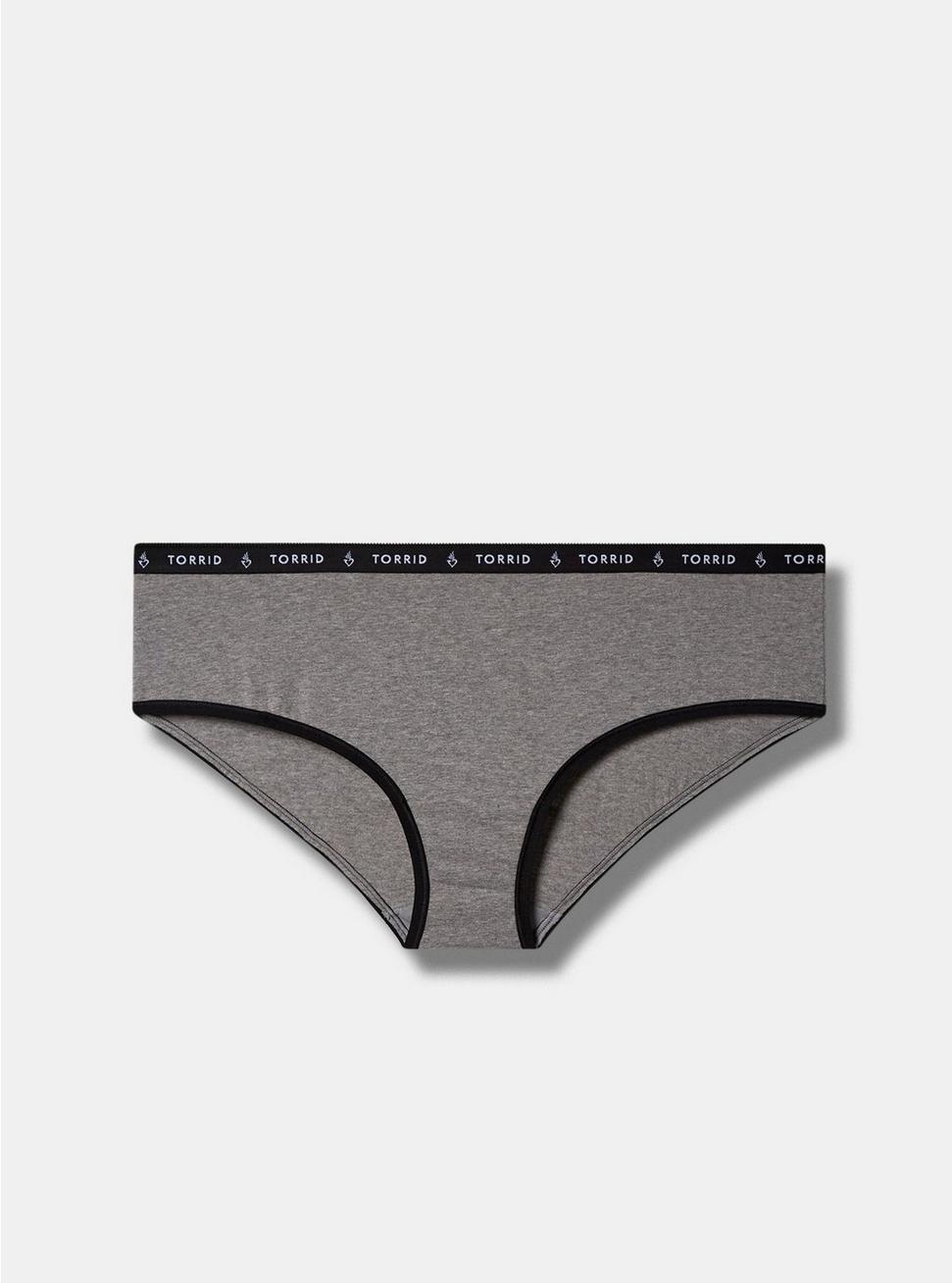 Cotton Mid-Rise Hipster Heather Logo Panty, HEATHER GREY, hi-res