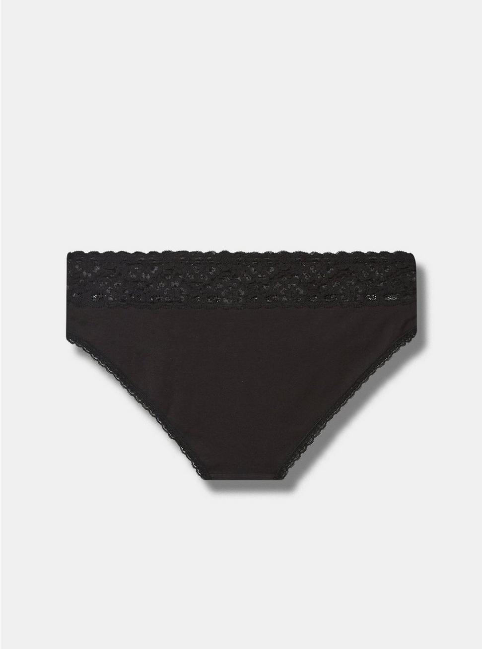 Cotton Mid-Rise Bikini Lace Trim Panty, RICH BLACK, alternate