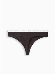 Cotton Mid-Rise Thong Logo Panty, RICH BLACK, alternate