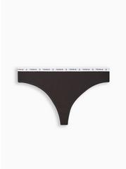 Cotton Mid-Rise Thong Logo Panty, RICH BLACK, hi-res