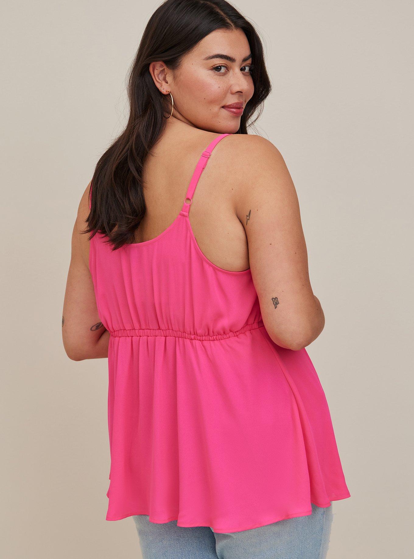 Plus Size Georgette Ruffle Front Cami, PINK GLO, alternate