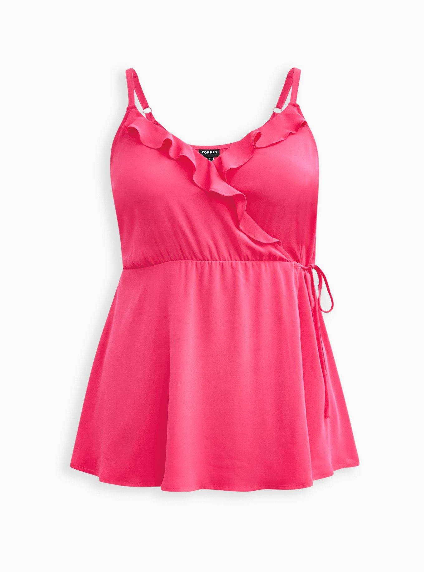 Plus Size Georgette Ruffle Front Cami, PINK GLO, hi-res