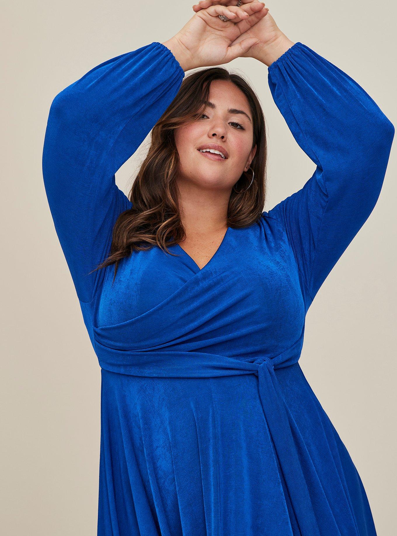 Plus Size - Surplice Skater Dress - Studio Knit Blue - Torrid