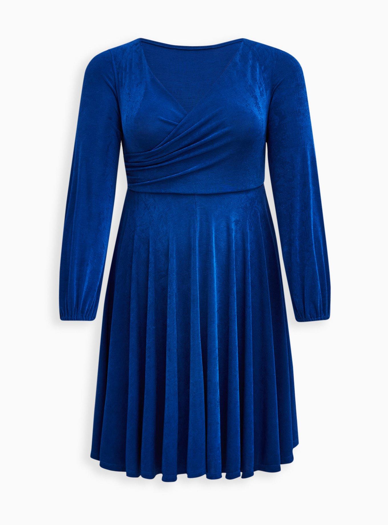 Plus Size - Surplice Skater Dress - Studio Knit Blue - Torrid