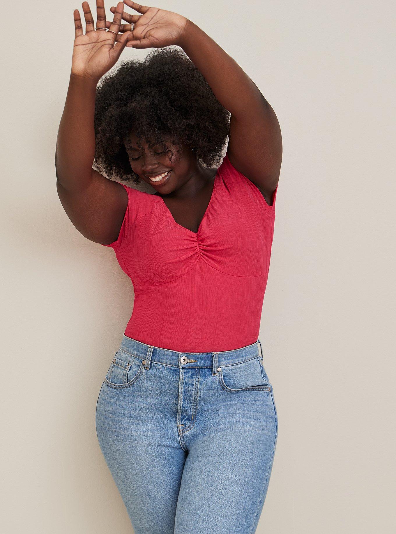 Knit Shirred Bodice Tee, PINK, hi-res