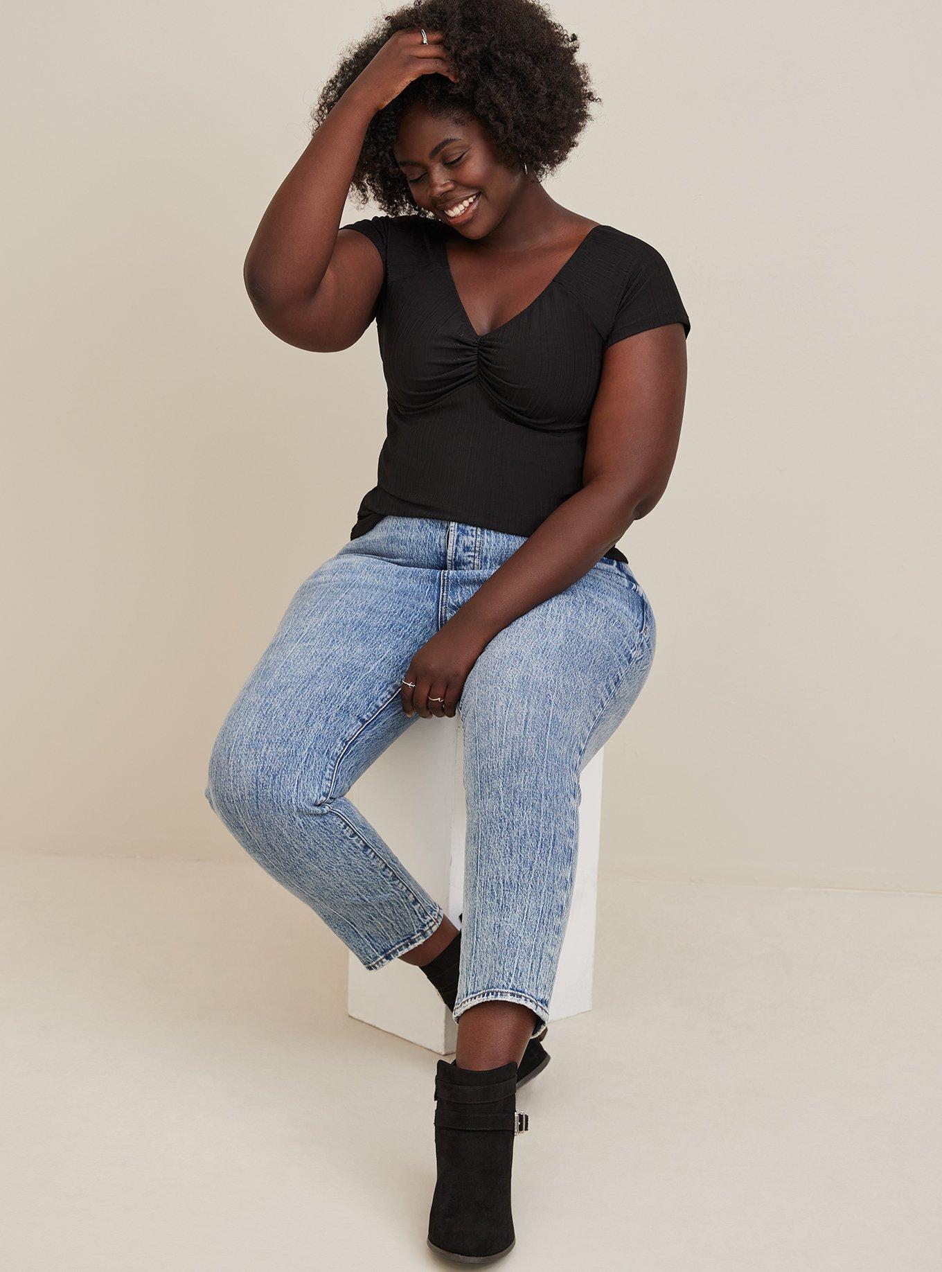 Knit Shirred Bodice Tee, DEEP BLACK, alternate