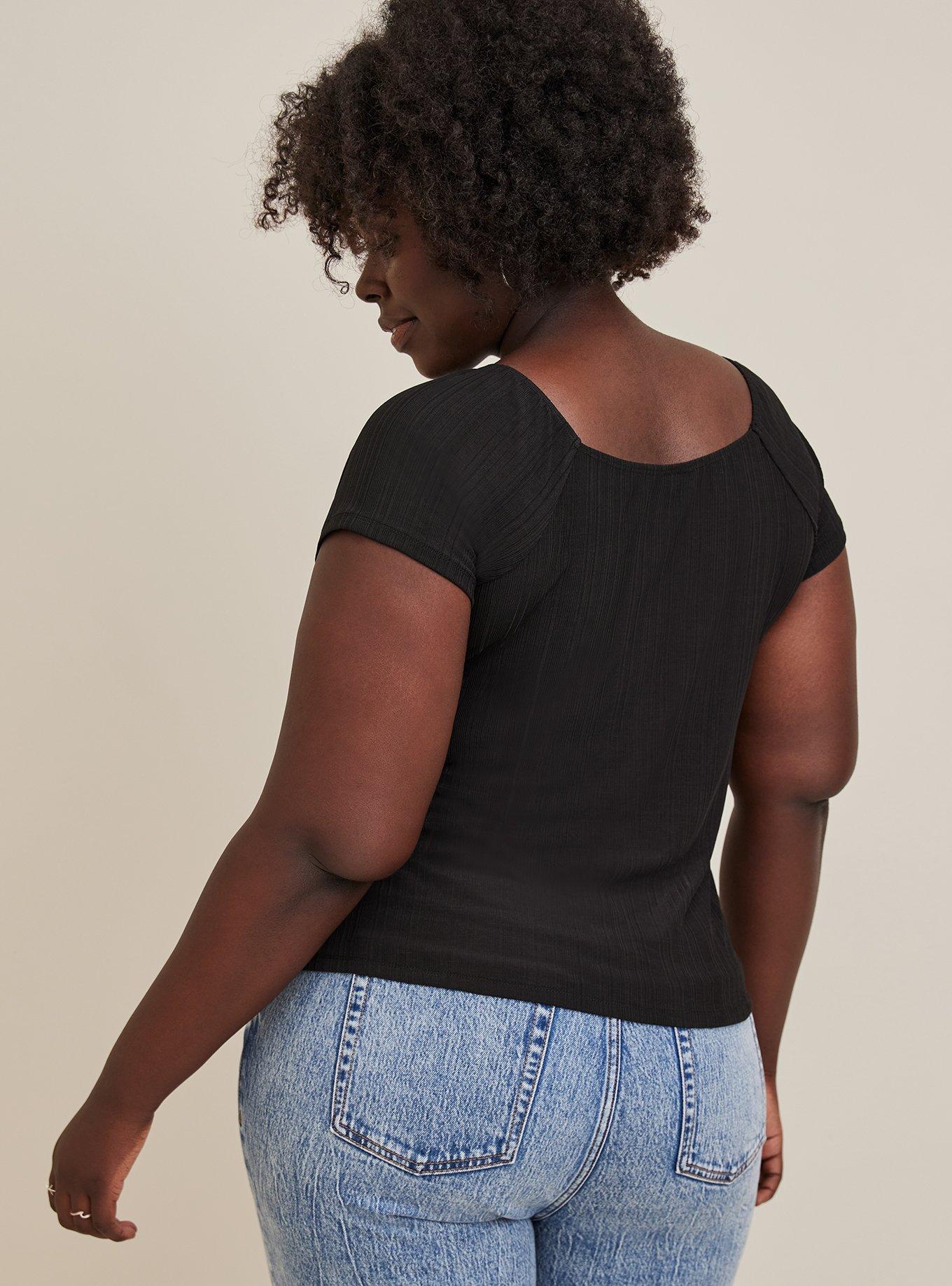 Knit Shirred Bodice Tee, DEEP BLACK, alternate