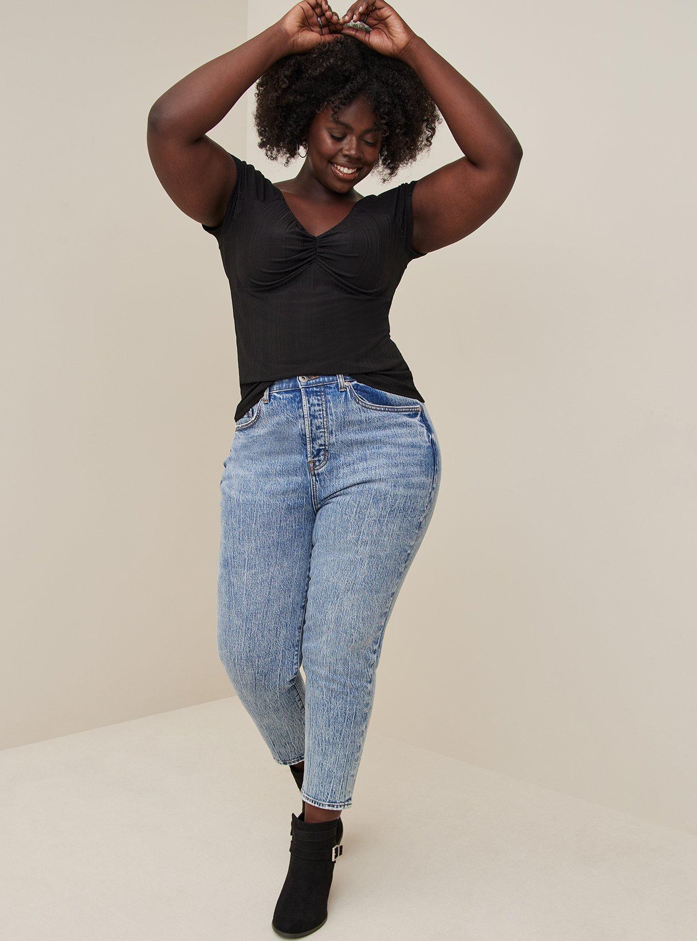 Knit Shirred Bodice Tee, DEEP BLACK, alternate