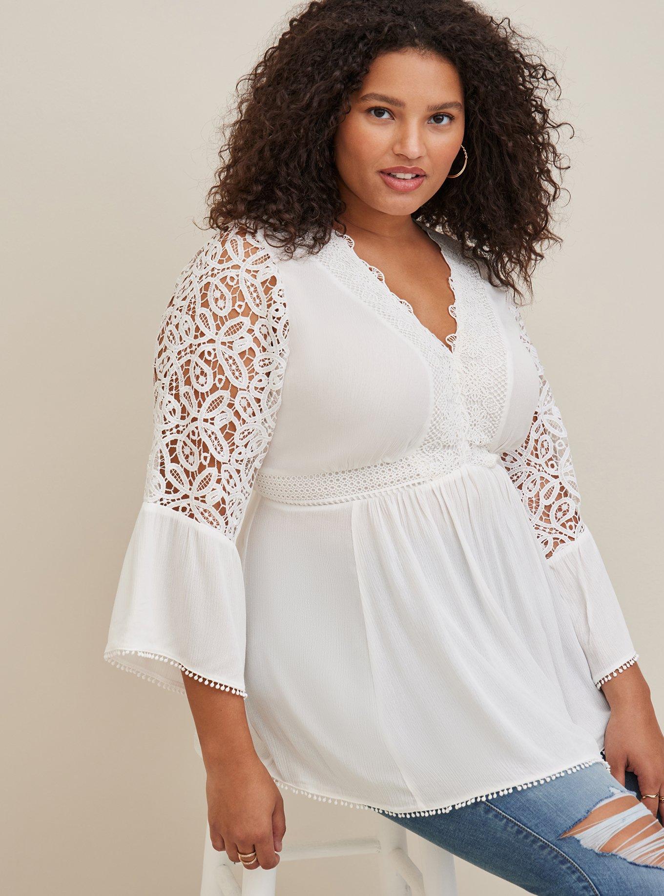 Babydoll Crinkle Gauze Lace Detail Top