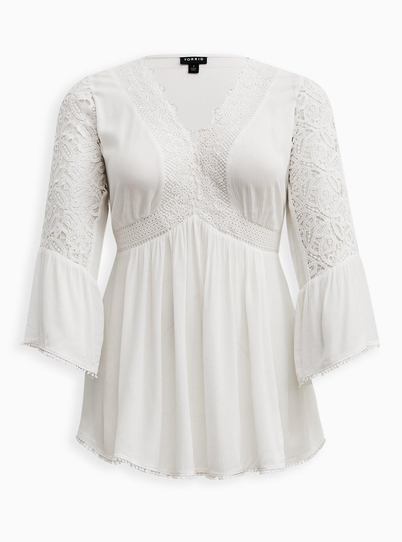 Babydoll Crinkle Gauze Lace Detail Top