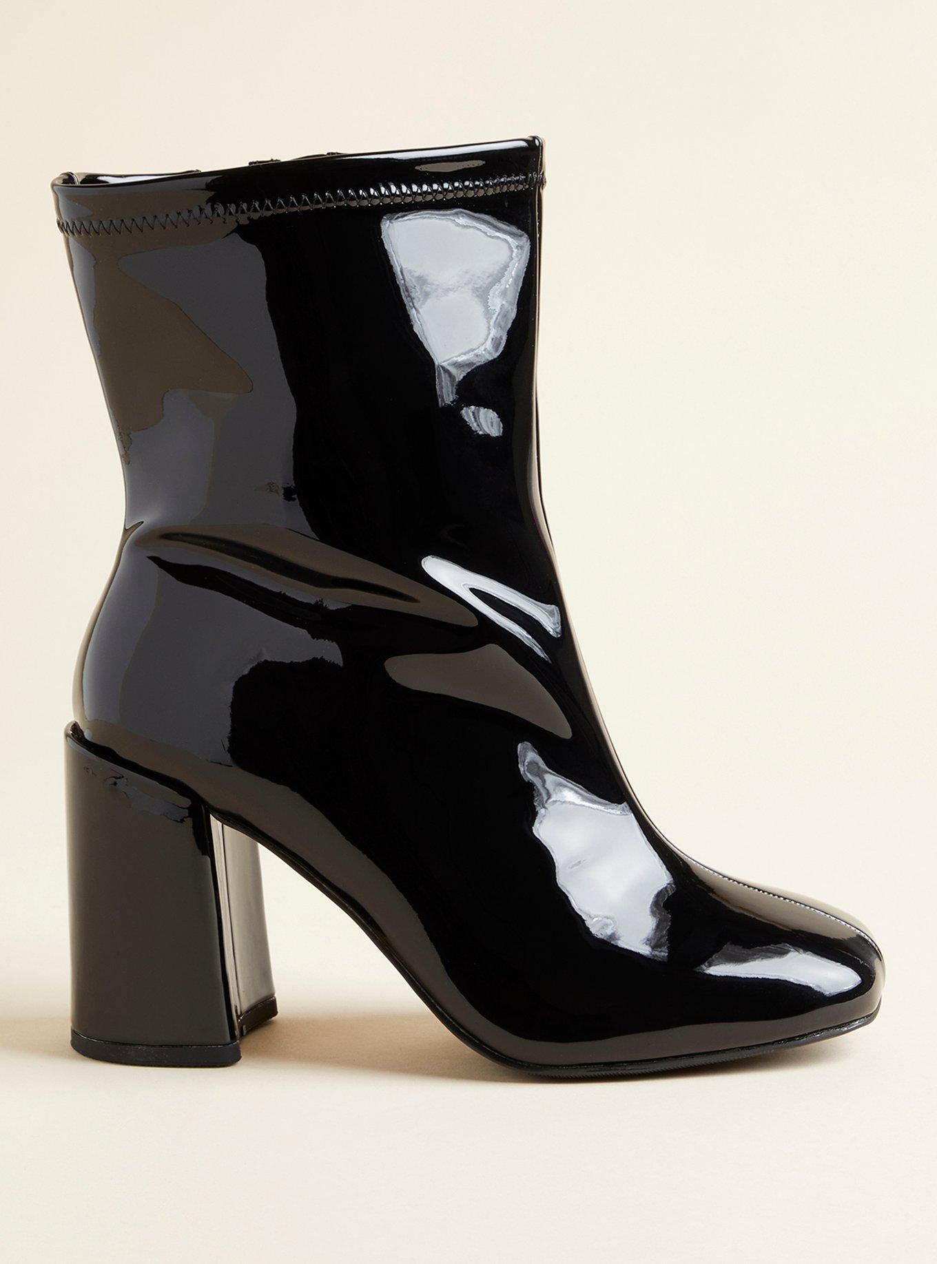 Plus Size Stretch Patent Bootie (WW), BLACK, alternate