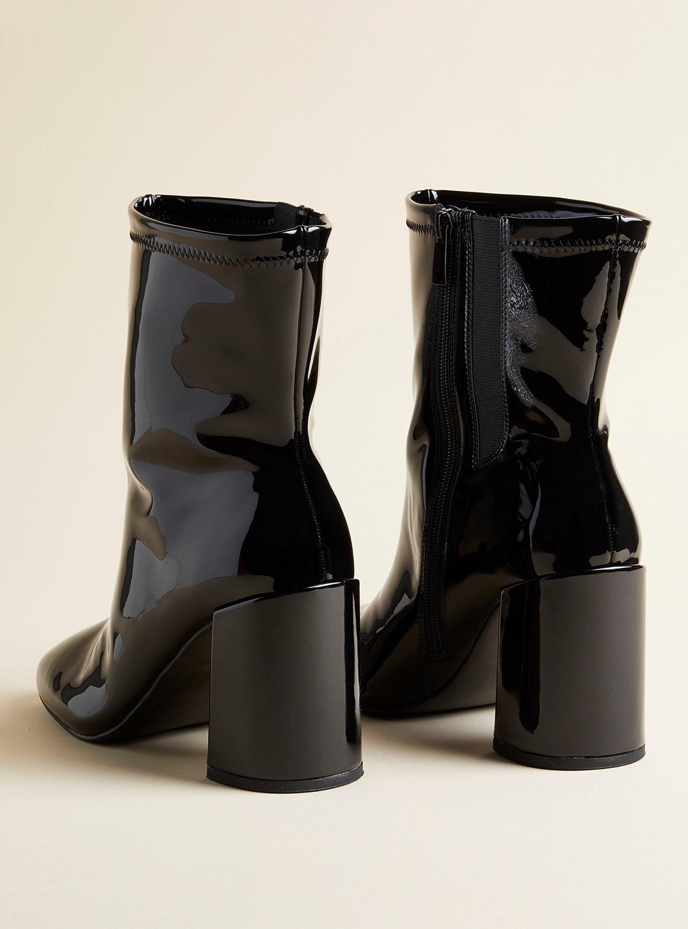 Plus Size Stretch Patent Bootie (WW), BLACK, alternate