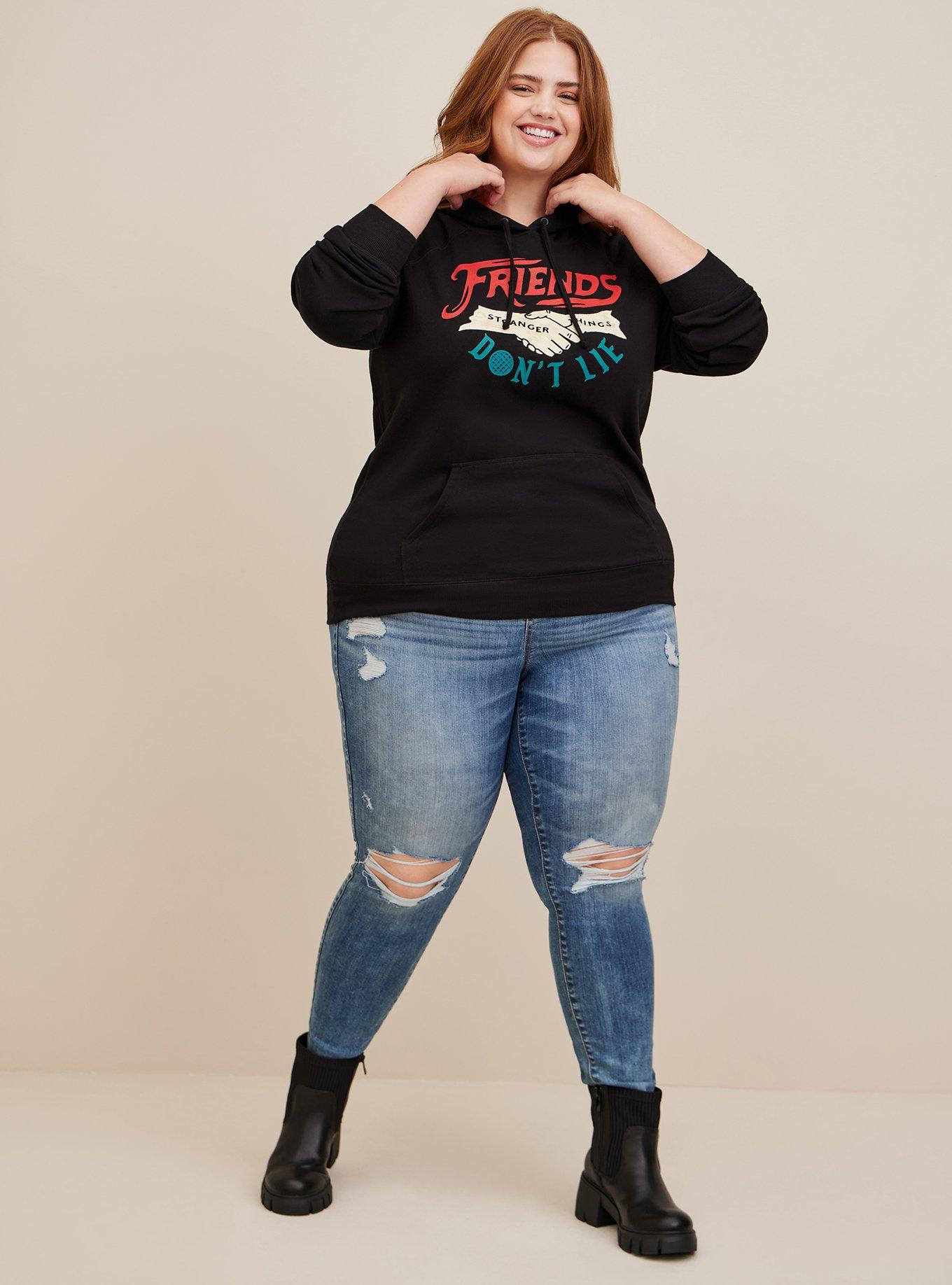 Plus Size Stranger Things Friends Don't Lie Cozy Fleece Hoodie, DEEP BLACK, alternate