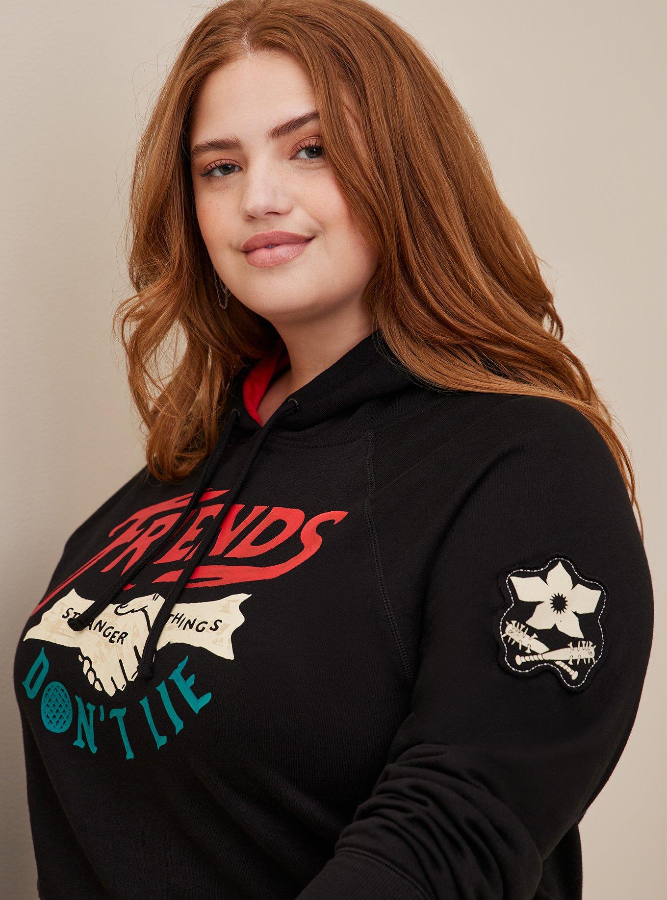 Plus Size Stranger Things Friends Don't Lie Cozy Fleece Hoodie, DEEP BLACK, alternate
