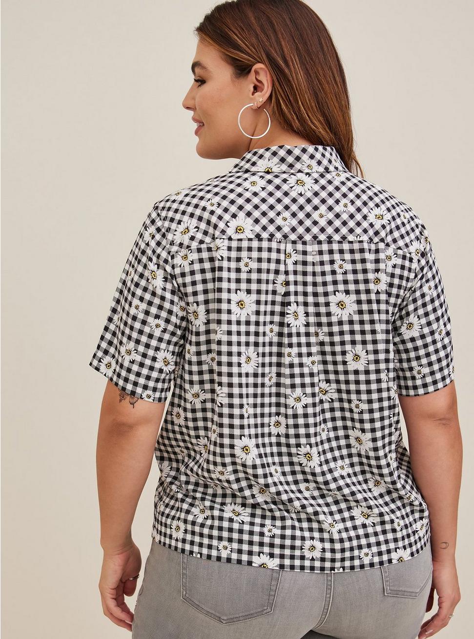 Lizzie Rayon Twill Button-Down Short Sleeve Shirt, PLAID MULTI, alternate