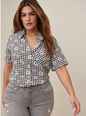 Lizzie Rayon Twill Button-Down Short Sleeve Shirt, PLAID MULTI, hi-res