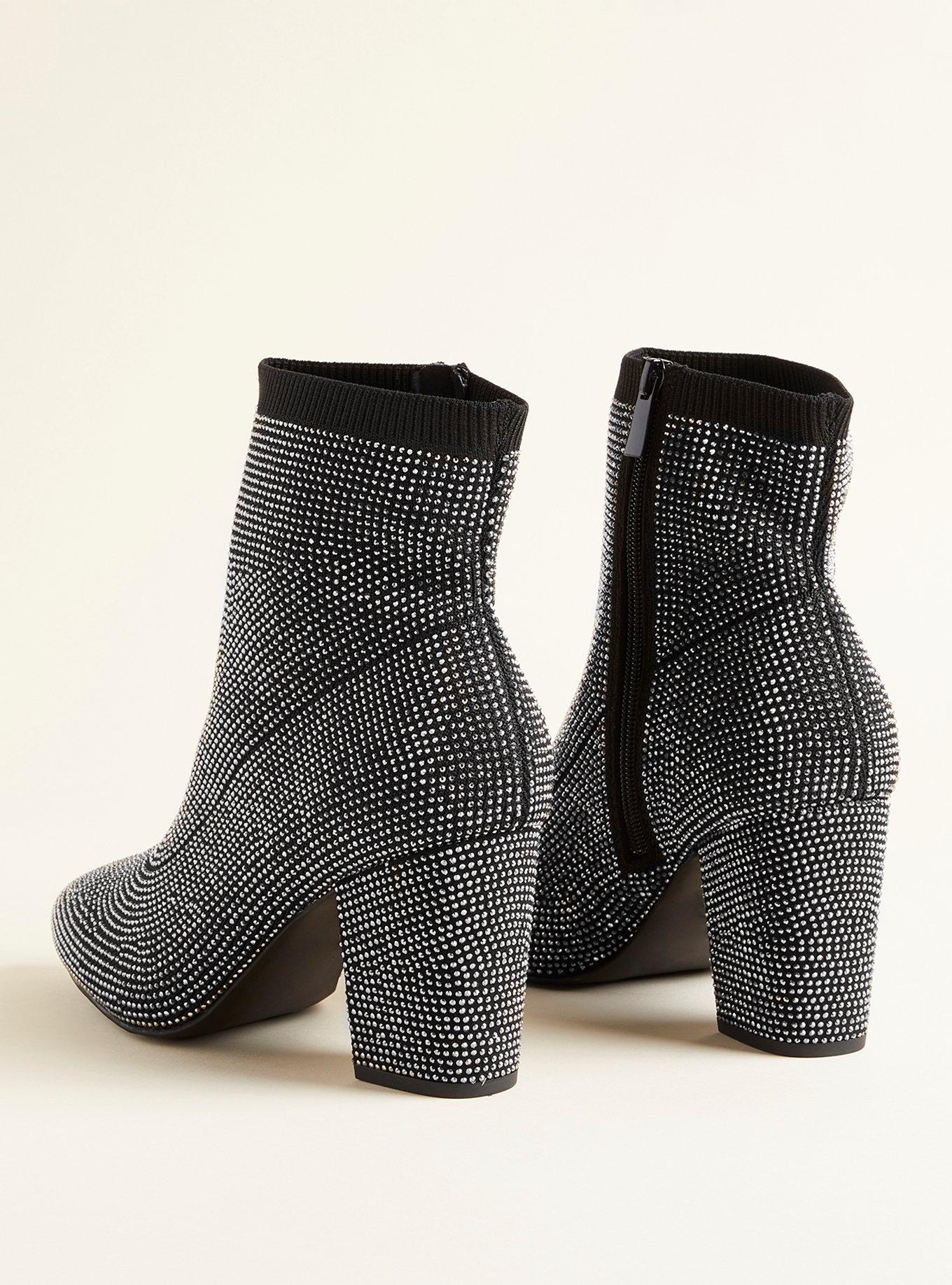 Plus Size Stretch Knit Embellished Bootie (WW), BLACK, alternate
