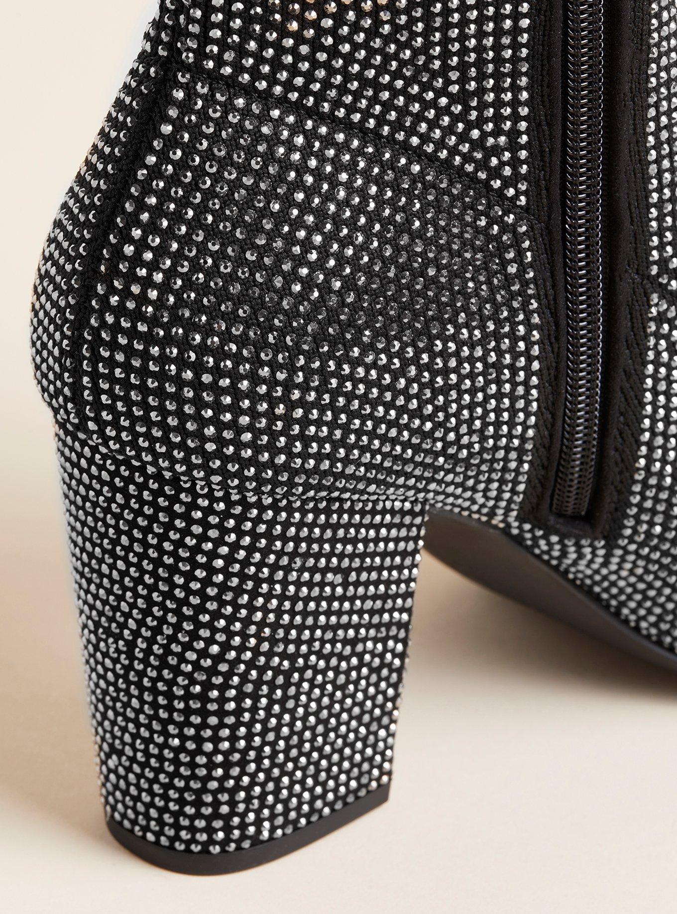 Plus Size Stretch Knit Embellished Bootie (WW), BLACK, alternate