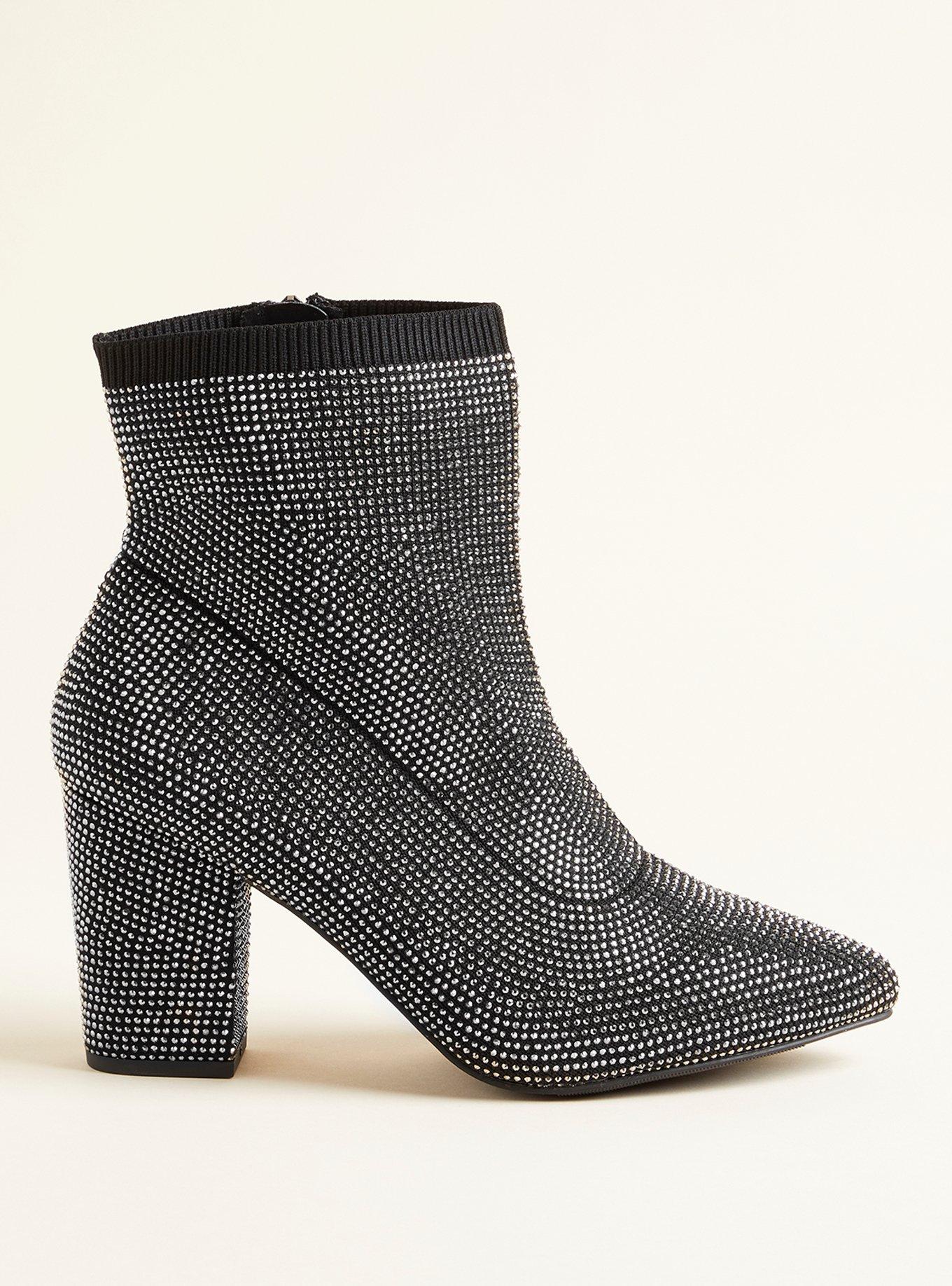 Plus Size Stretch Knit Embellished Bootie (WW), BLACK, alternate