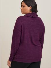 Super Soft Plush Cowl Neck Long Sleeve Tunic Sweatshirt, PURPLE, alternate