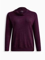 Super Soft Plush Cowl Neck Long Sleeve Tunic Sweatshirt, PURPLE, hi-res