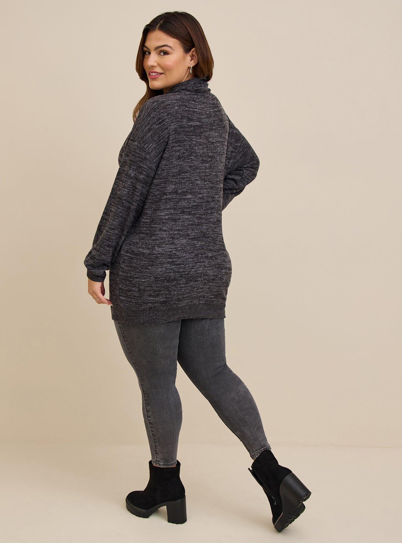 Plus Size - Super Soft Plush Cowl Neck Long Sleeve Tunic