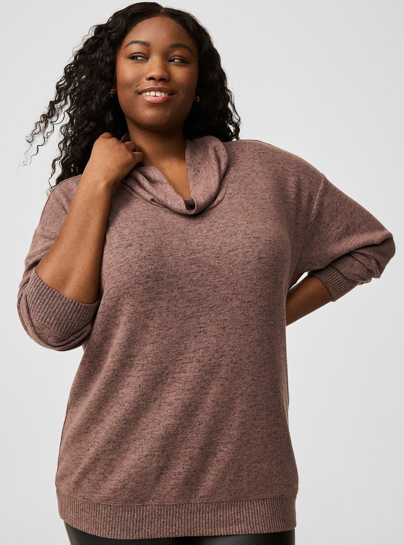 Plus Size - Super Soft Plush Cowl Neck Long Sleeve Tunic