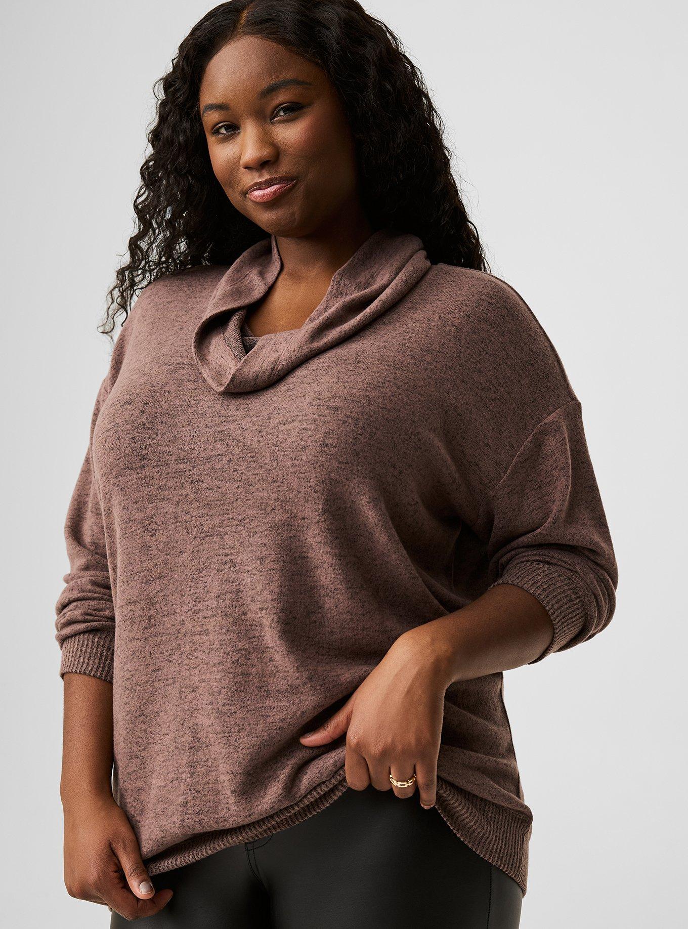 Plus Size - Super Soft Plush Cowl Neck Long Sleeve Tunic