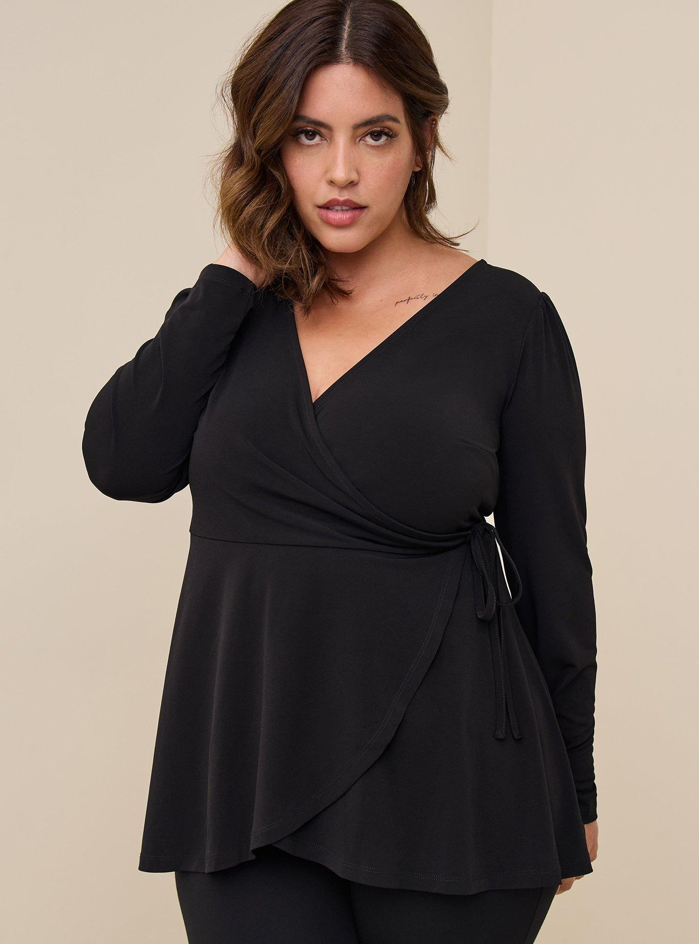 Torrid Black Floral Studio Knit Wrap Top