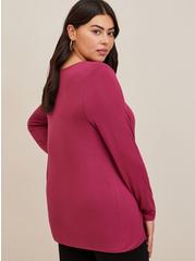 Super Soft O-Ring Detail And Cutouts Long Sleeve Top, PURPLE, alternate