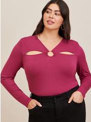 Super Soft O-Ring Detail And Cutouts Long Sleeve Top, PURPLE, hi-res