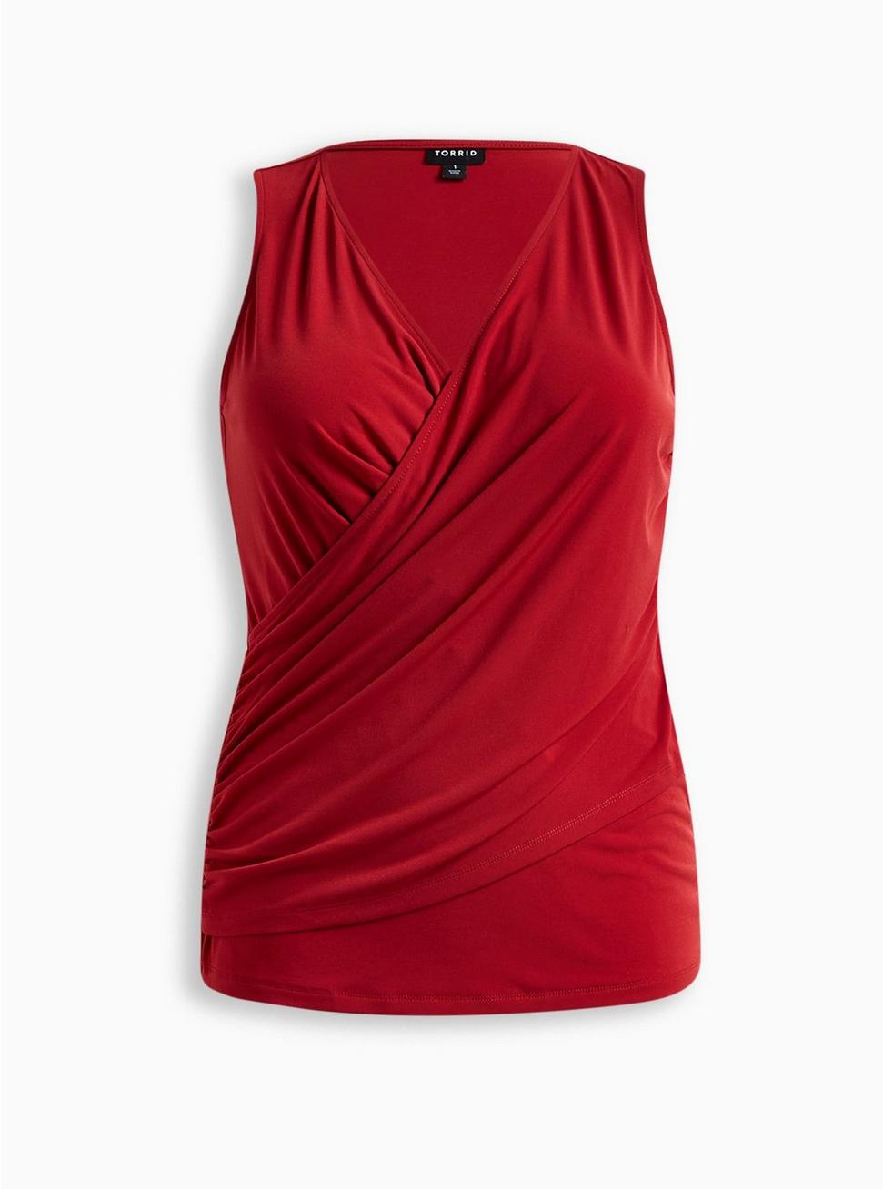 Studio Knit Surplice Ruched Wrap Tank, RED, hi-res