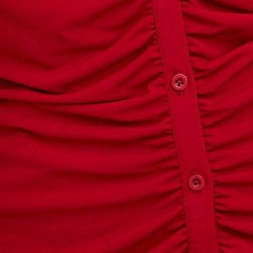 Studio Knit Shirred Front Button-Front Shirt, RED, swatch
