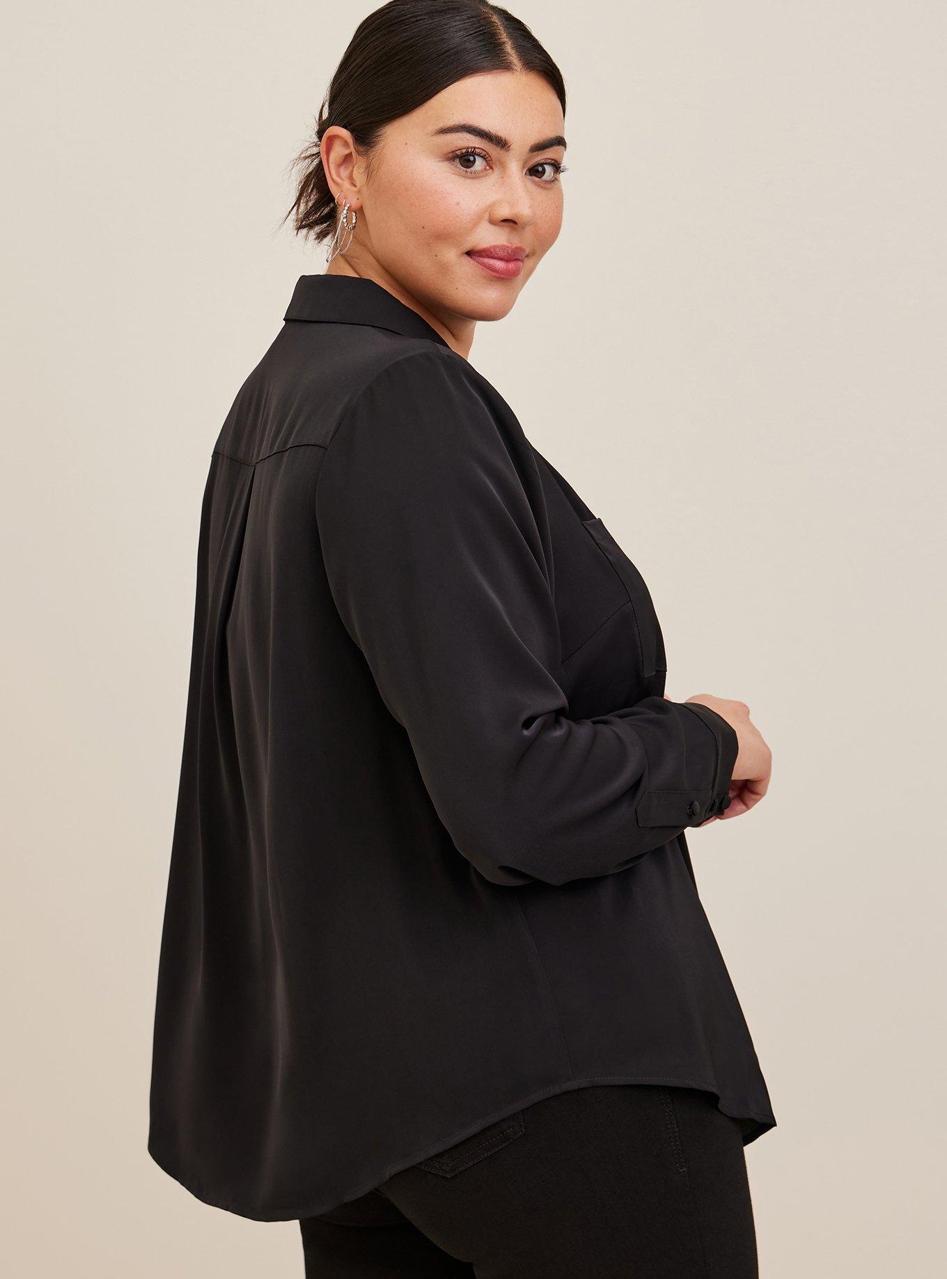 Madison Crepe De Chine Button-Front Long Sleeve Shirt