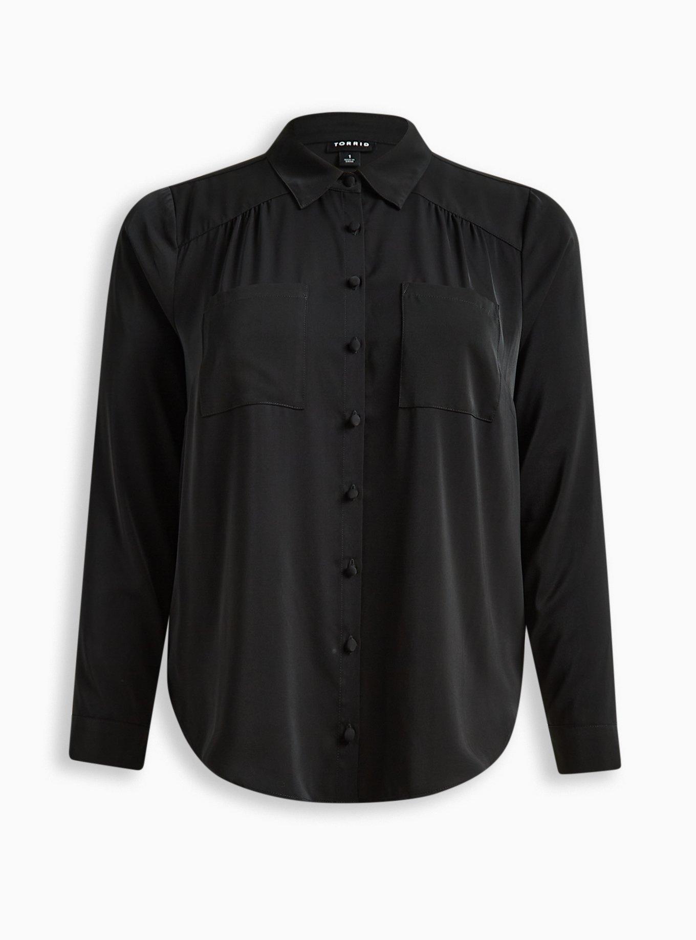 Madison Crepe De Chine Button-Front Long Sleeve Shirt