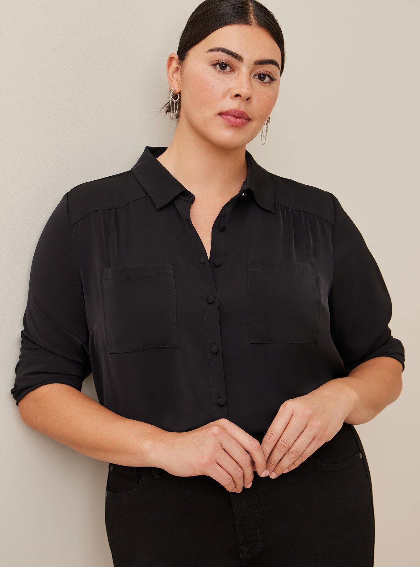 Plus Size - Madison Crepe De Chine Button-Front Long Sleeve Shirt - Torrid