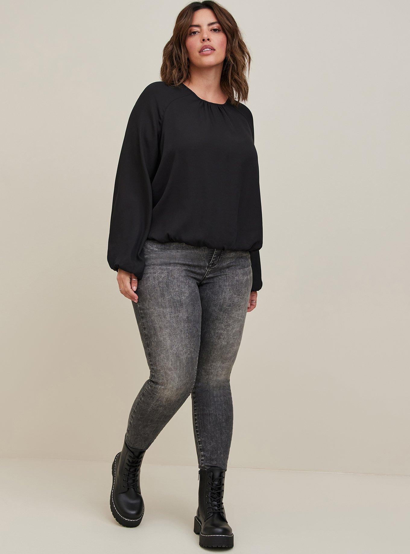 Georgette Bubble Hem Blouse, DEEP BLACK, alternate
