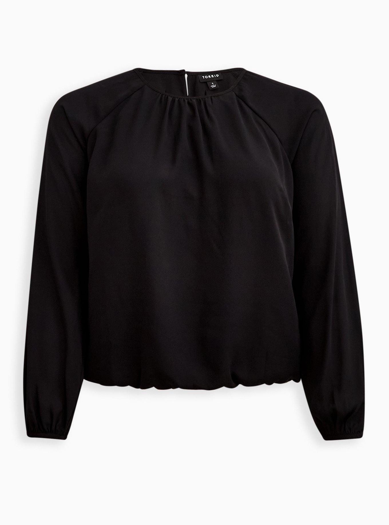Georgette Bubble Hem Blouse, DEEP BLACK, hi-res