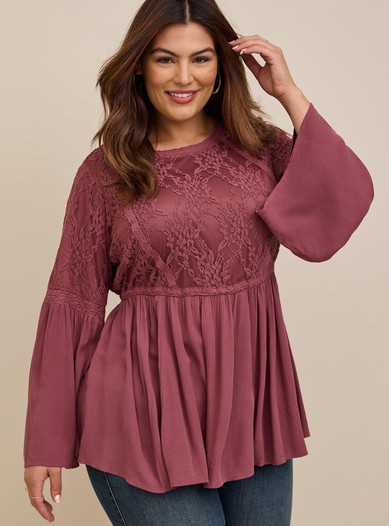 Plus Size - Peplum Lace Bell Sleeve Top - Torrid