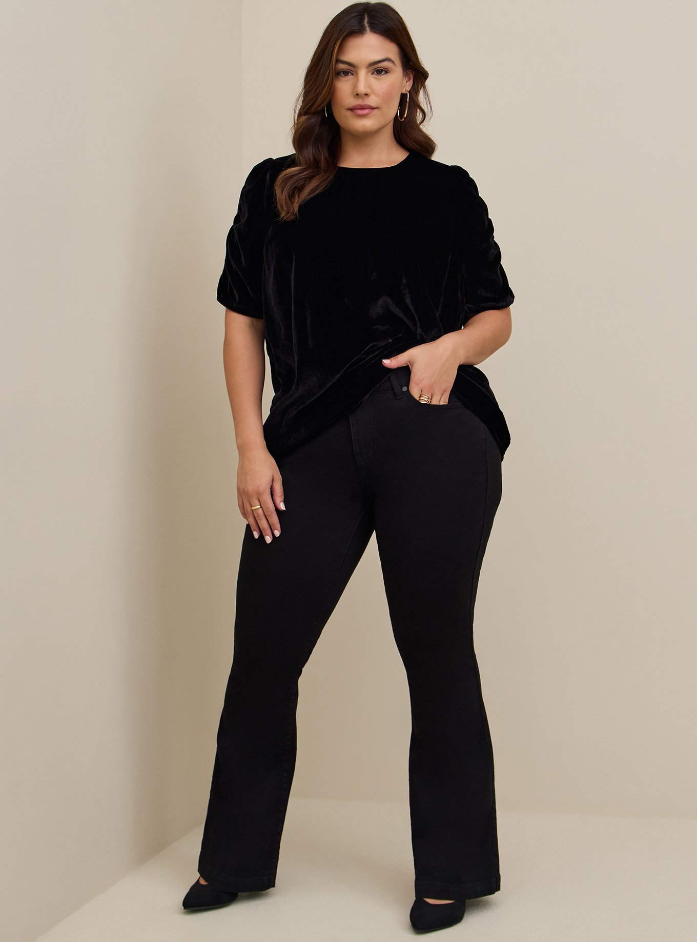 Plus Size - Velvet Ruched Sleeve Top - Torrid