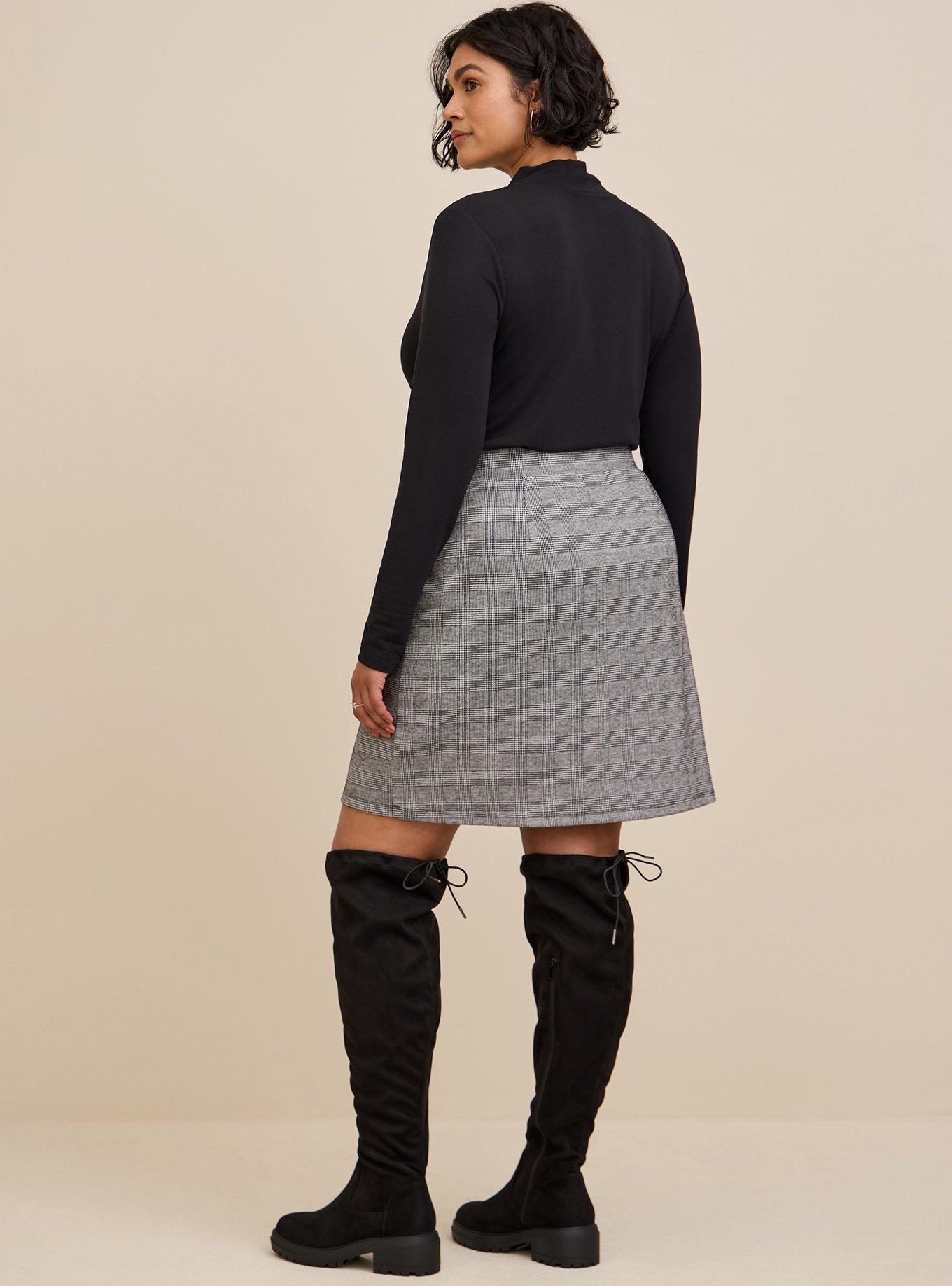 Plus Size Mini Studio Double Knit High Waist Skirt, HOUNDSTOOTH PLAID, alternate