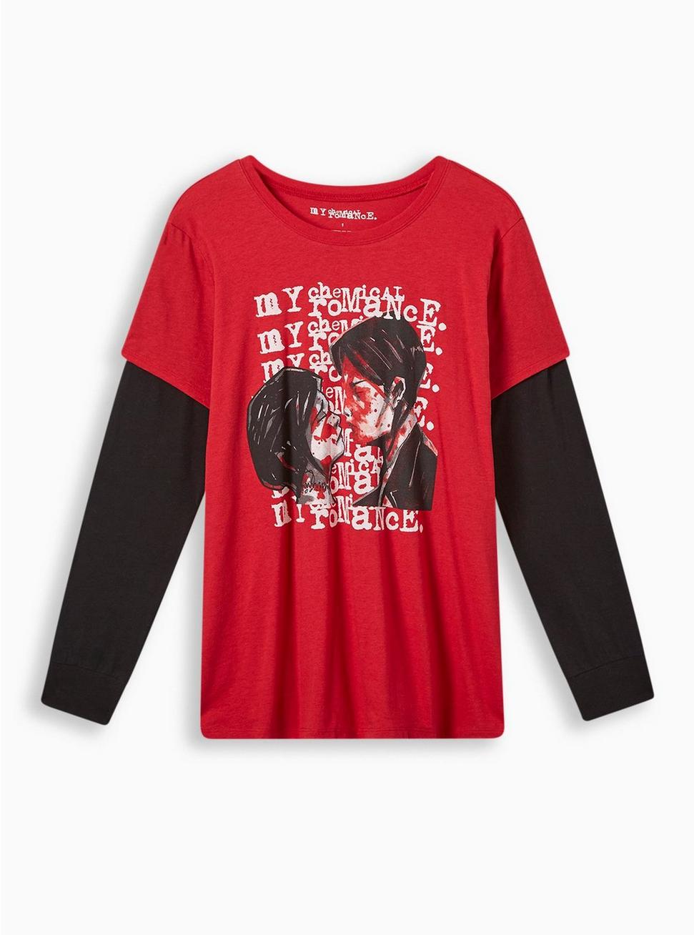 My Chemical Romance Classic Fit Cotton Crew Neck 2Fer Long Sleeve Tee, RED, hi-res