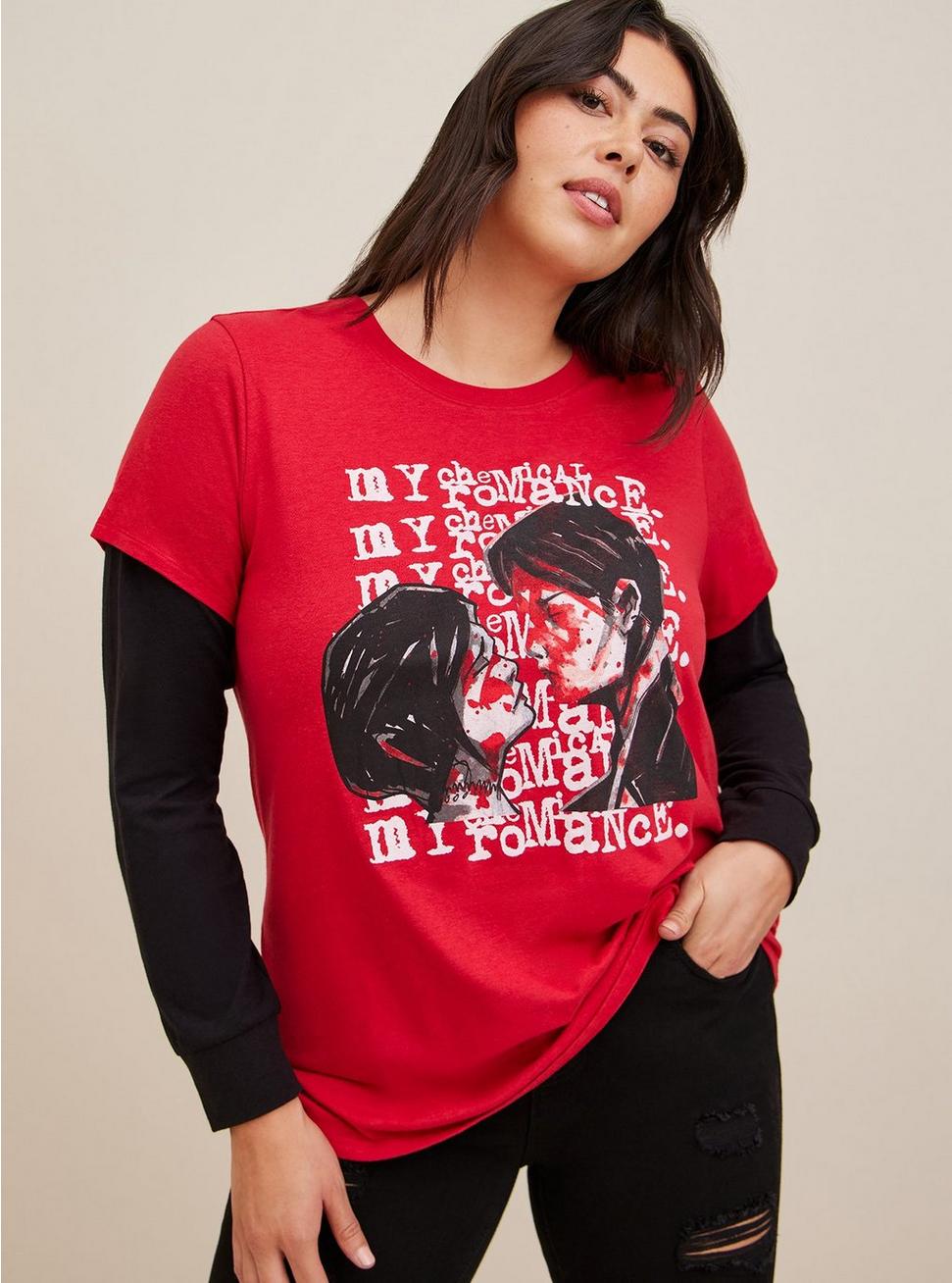 My Chemical Romance Classic Fit Cotton Crew Neck 2Fer Long Sleeve Tee, RED, hi-res