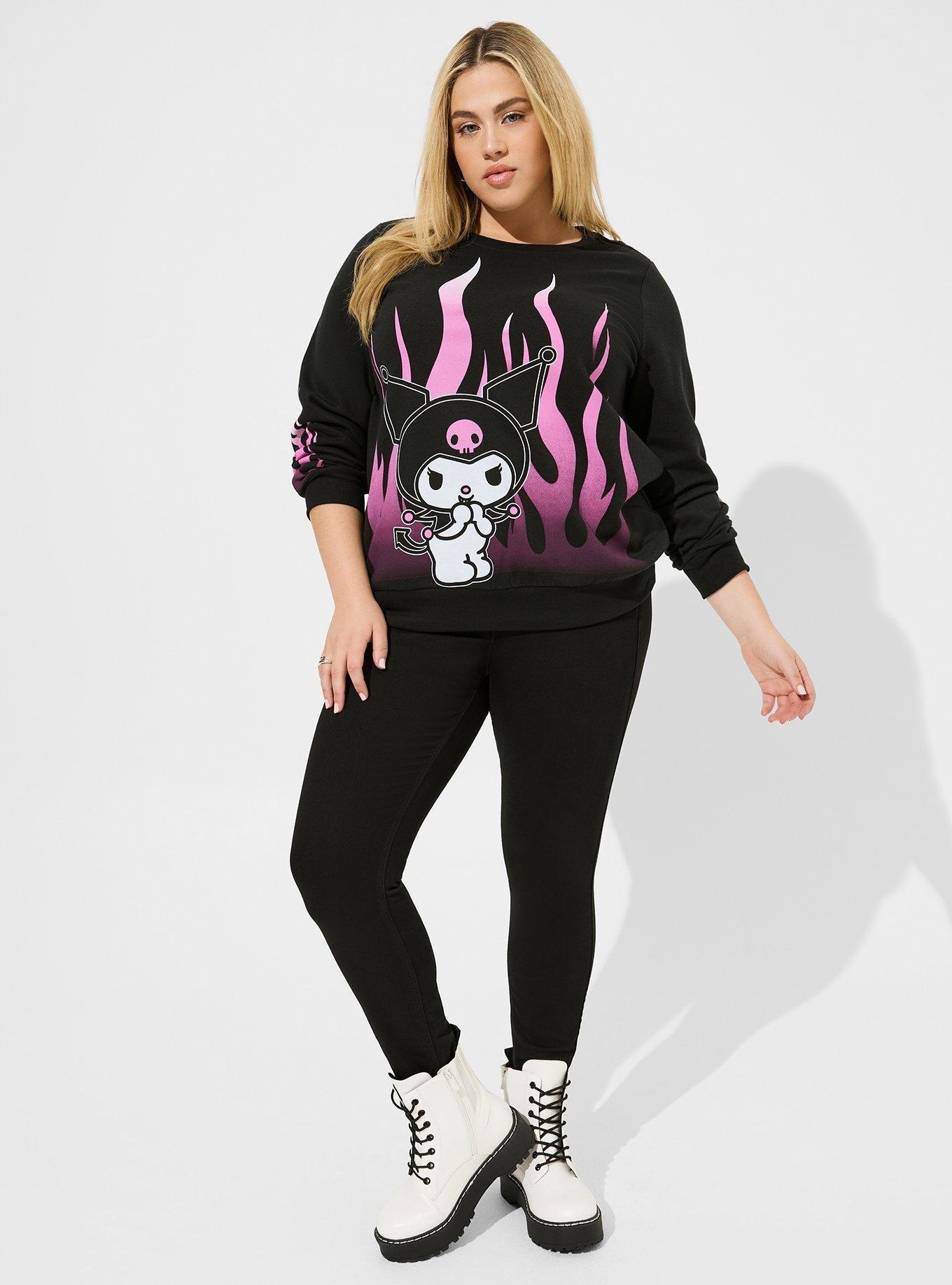 Plus Size - Kuromi Flames Cozy fleece Crew Neck Sweatshirt